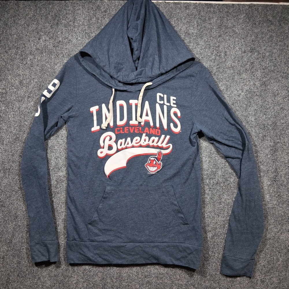5th & Ocean Cleveland Indians MLB Heather Navy Hoodie Chief Wahoo Size M